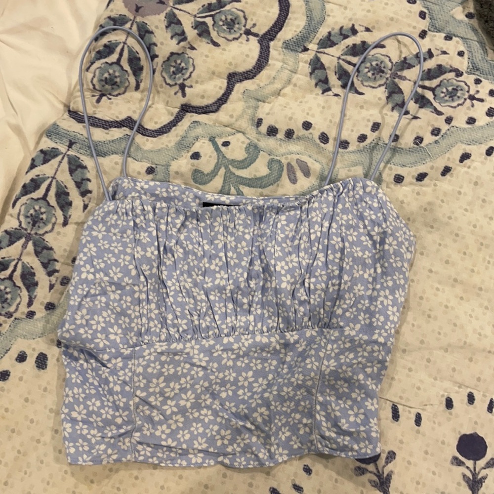 NWT forever21 blue floral ruched tank top